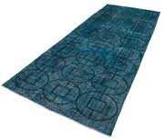 Geometric Carpet Turkuaz Geometrik Pamuk Yün El Dokuma Halısı 143x378 Agacan