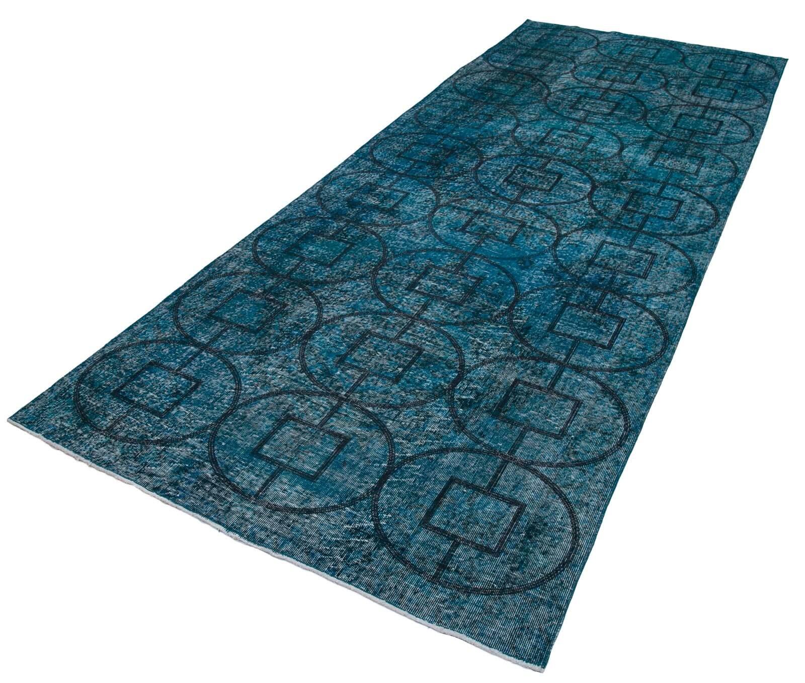 Geometric Carpet Turkuaz Geometrik Pamuk Yün El Dokuma Halısı 143x378 Agacan