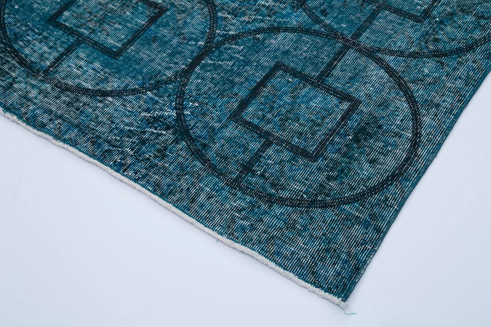 Geometric Carpet Turkuaz Geometrik Pamuk Yün El Dokuma Halısı 143x378 Agacan