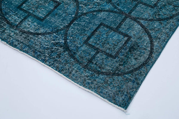 Geometric Carpet Turkuaz Geometrik Pamuk Yün El Dokuma Halısı 143x378 Agacan