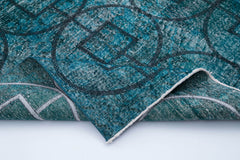 Geometric Carpet Turkuaz Geometrik Pamuk Yün El Dokuma Halısı 143x378 Agacan