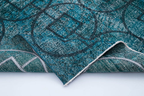 Geometric Carpet Turkuaz Geometrik Pamuk Yün El Dokuma Halısı 143x378 Agacan
