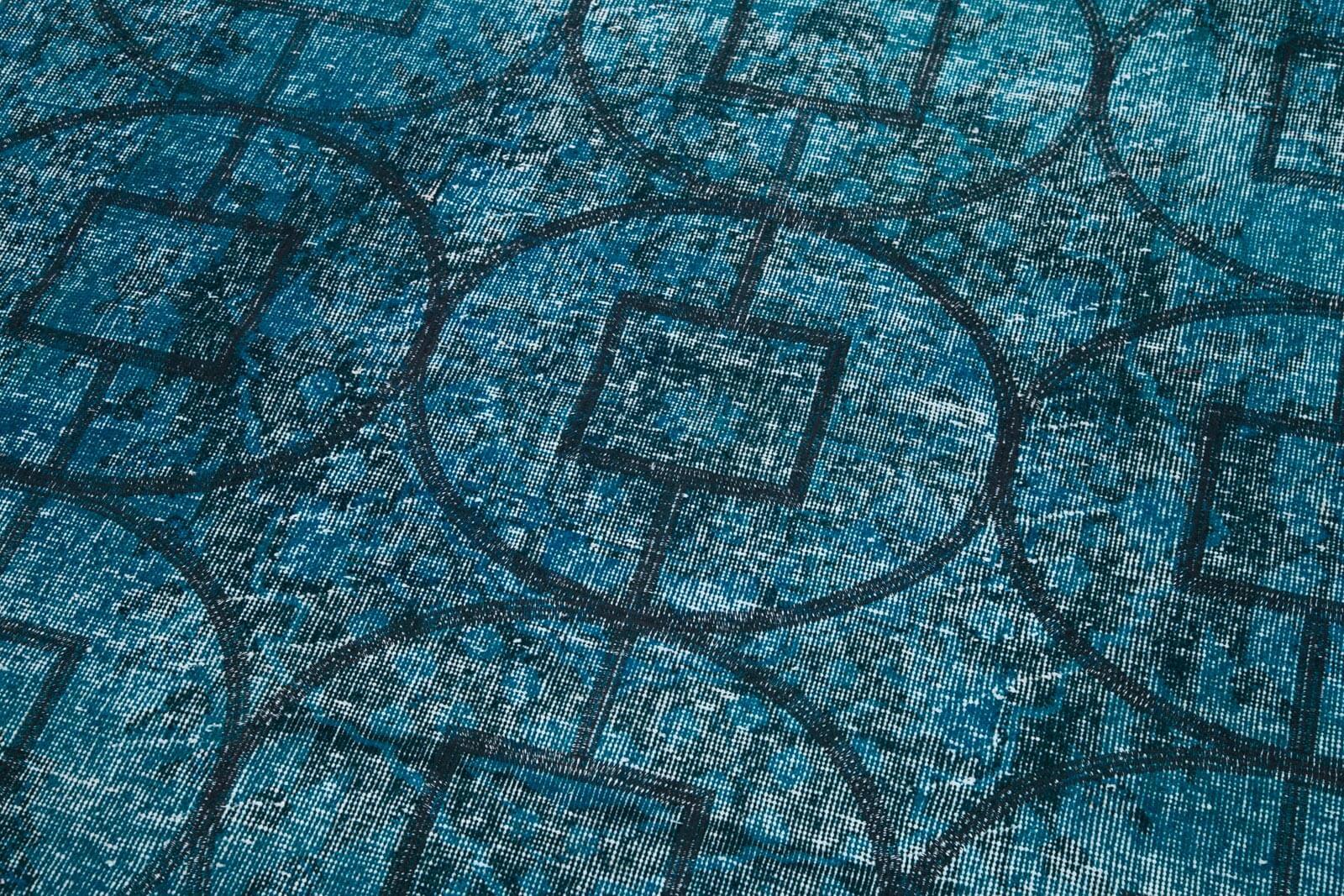 Geometric Carpet Turkuaz Geometrik Pamuk Yün El Dokuma Halısı 143x378 Agacan