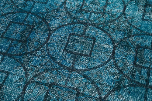 Geometric Carpet Turkuaz Geometrik Pamuk Yün El Dokuma Halısı 143x378 Agacan