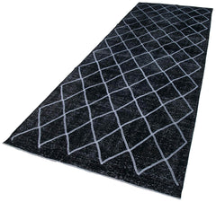 Geometric Carpet Siyah Geometrik Pamuk Yün El Dokuma Halısı 142x392 Agacan