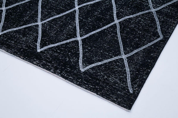 Geometric Carpet Siyah Geometrik Pamuk Yün El Dokuma Halısı 142x392 Agacan