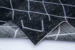Geometric Carpet Siyah Geometrik Pamuk Yün El Dokuma Halısı 142x392 Agacan