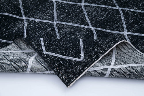 Geometric Carpet Siyah Geometrik Pamuk Yün El Dokuma Halısı 142x392 Agacan