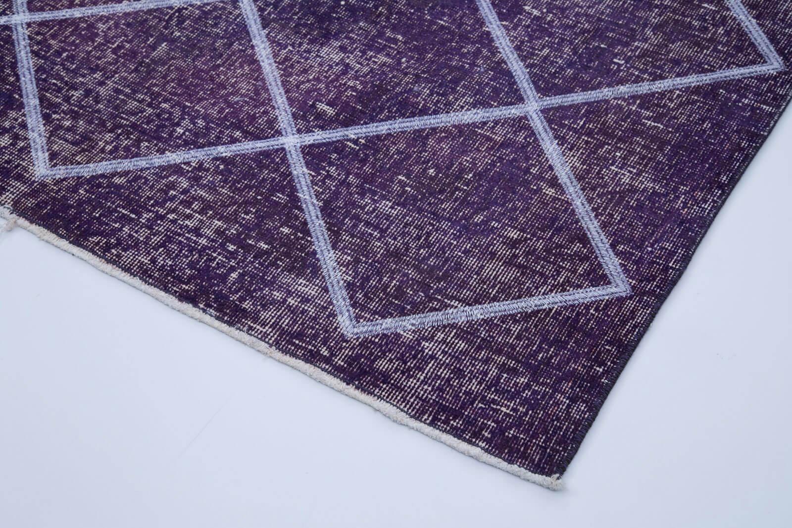 Geometric Carpet Mor Geometrik Pamuk Yün El Dokuma Halısı 143x390 Agacan