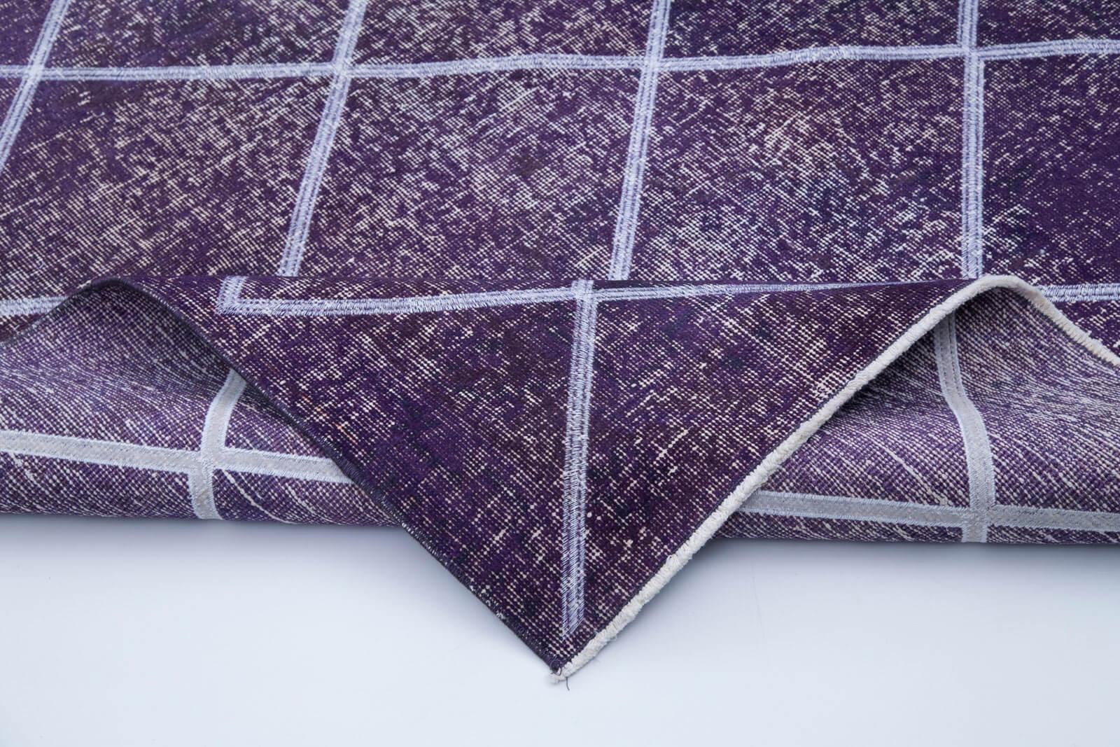 Geometric Carpet Mor Geometrik Pamuk Yün El Dokuma Halısı 143x390 Agacan