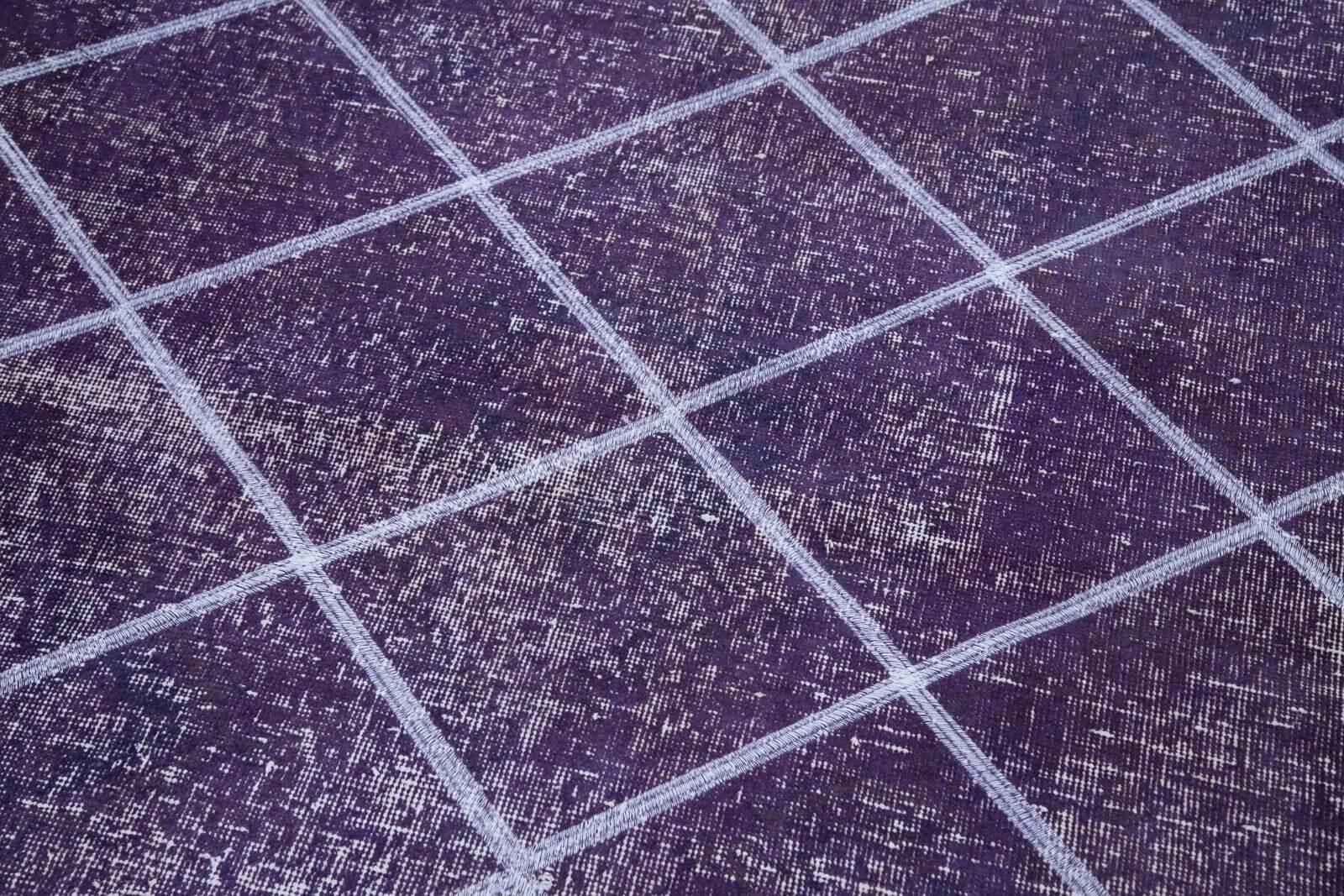 Geometric Carpet Mor Geometrik Pamuk Yün El Dokuma Halısı 143x390 Agacan