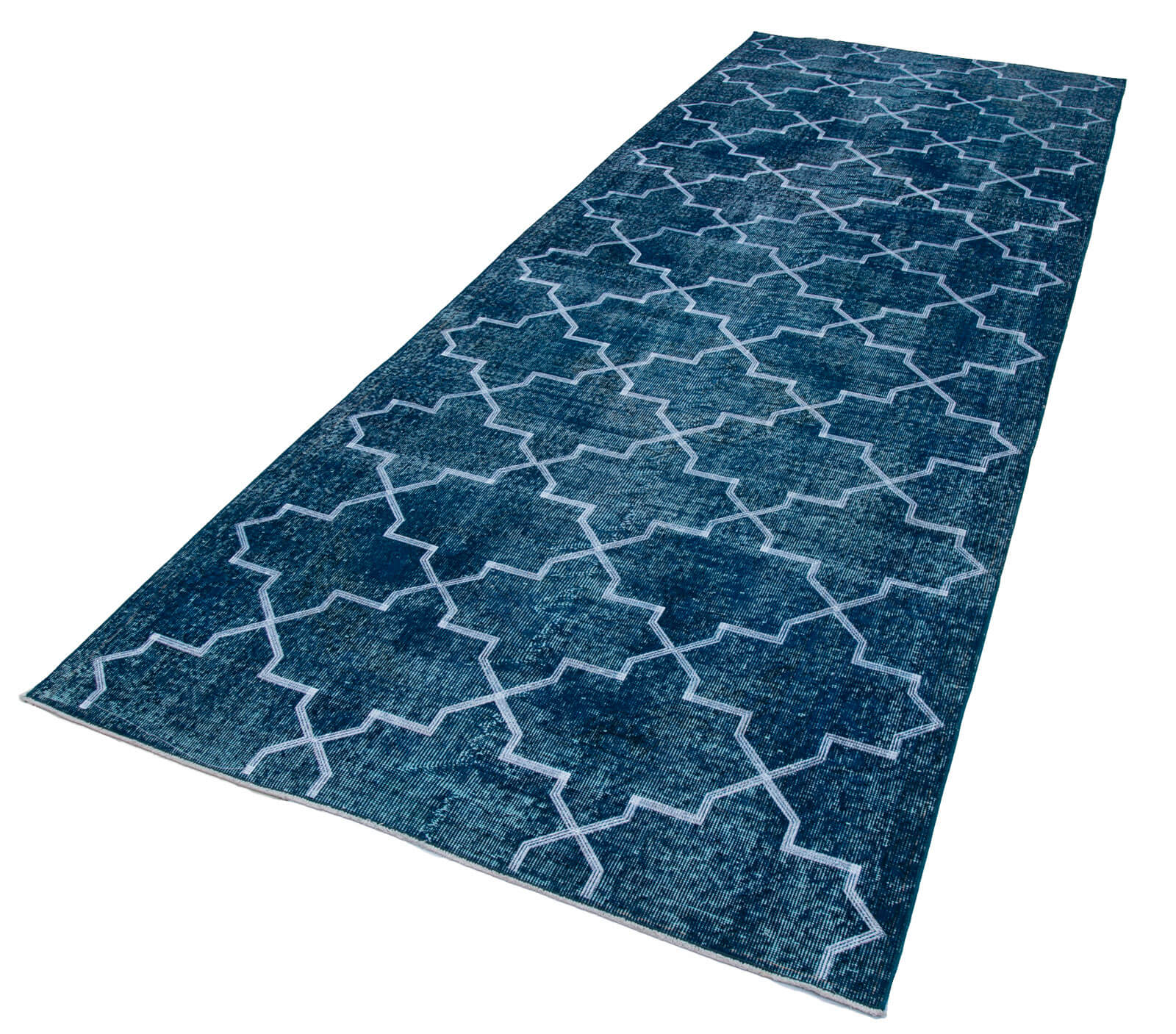 Geometric Carpet Turkuaz Geometrik Pamuk Yün El Dokuma Halısı 144x380 Agacan