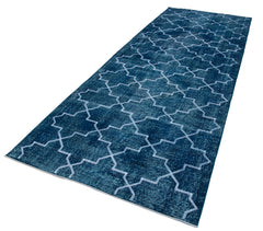 Geometric Carpet Turkuaz Geometrik Pamuk Yün El Dokuma Halısı 144x380 Agacan