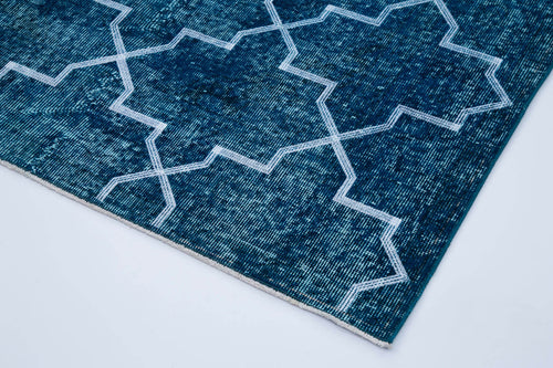 Geometric Carpet Turkuaz Geometrik Pamuk Yün El Dokuma Halısı 144x380 Agacan