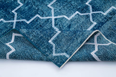 Geometric Carpet Turkuaz Geometrik Pamuk Yün El Dokuma Halısı 144x380 Agacan