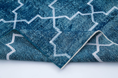 Geometric Carpet Turkuaz Geometrik Pamuk Yün El Dokuma Halısı 144x380 Agacan