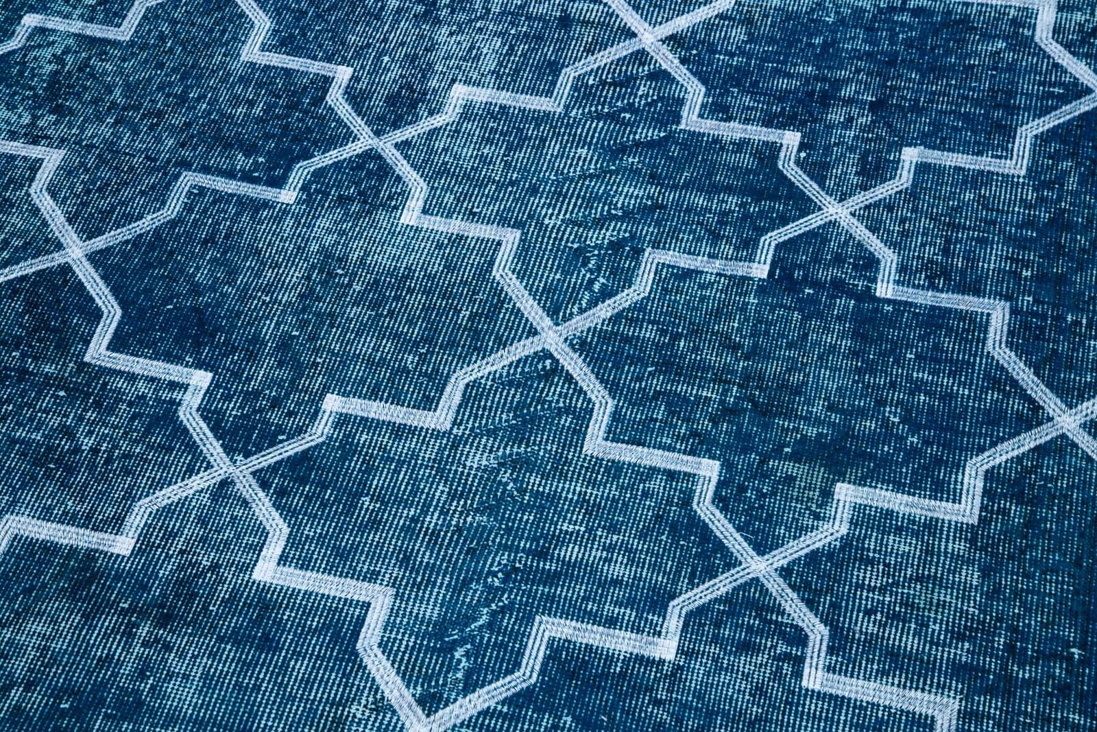 Geometric Carpet Turkuaz Geometrik Pamuk Yün El Dokuma Halısı 144x380 Agacan