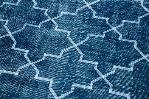 Geometric Carpet Turkuaz Geometrik Pamuk Yün El Dokuma Halısı 144x380 Agacan