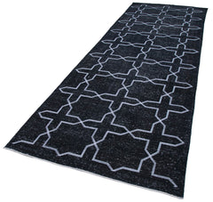 Geometric Carpet Siyah Geometrik Pamuk Yün El Dokuma Halısı 144x394 Agacan