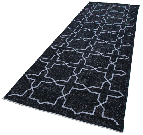 Geometric Carpet Siyah Geometrik Pamuk Yün El Dokuma Halısı 144x394 Agacan