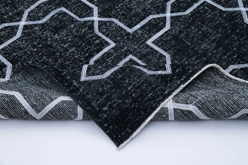 Geometric Carpet Siyah Geometrik Pamuk Yün El Dokuma Halısı 144x394 Agacan