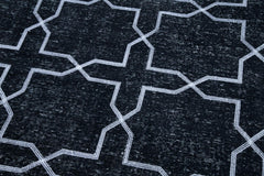 Geometric Carpet Siyah Geometrik Pamuk Yün El Dokuma Halısı 144x394 Agacan