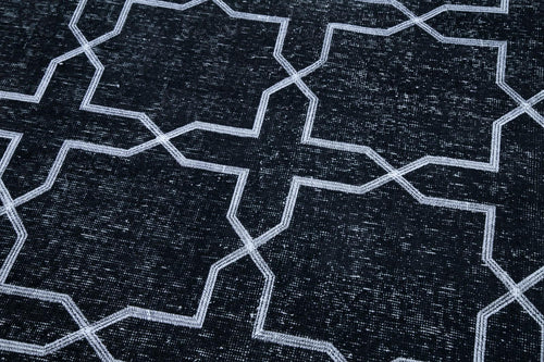 Geometric Carpet Siyah Geometrik Pamuk Yün El Dokuma Halısı 144x394 Agacan