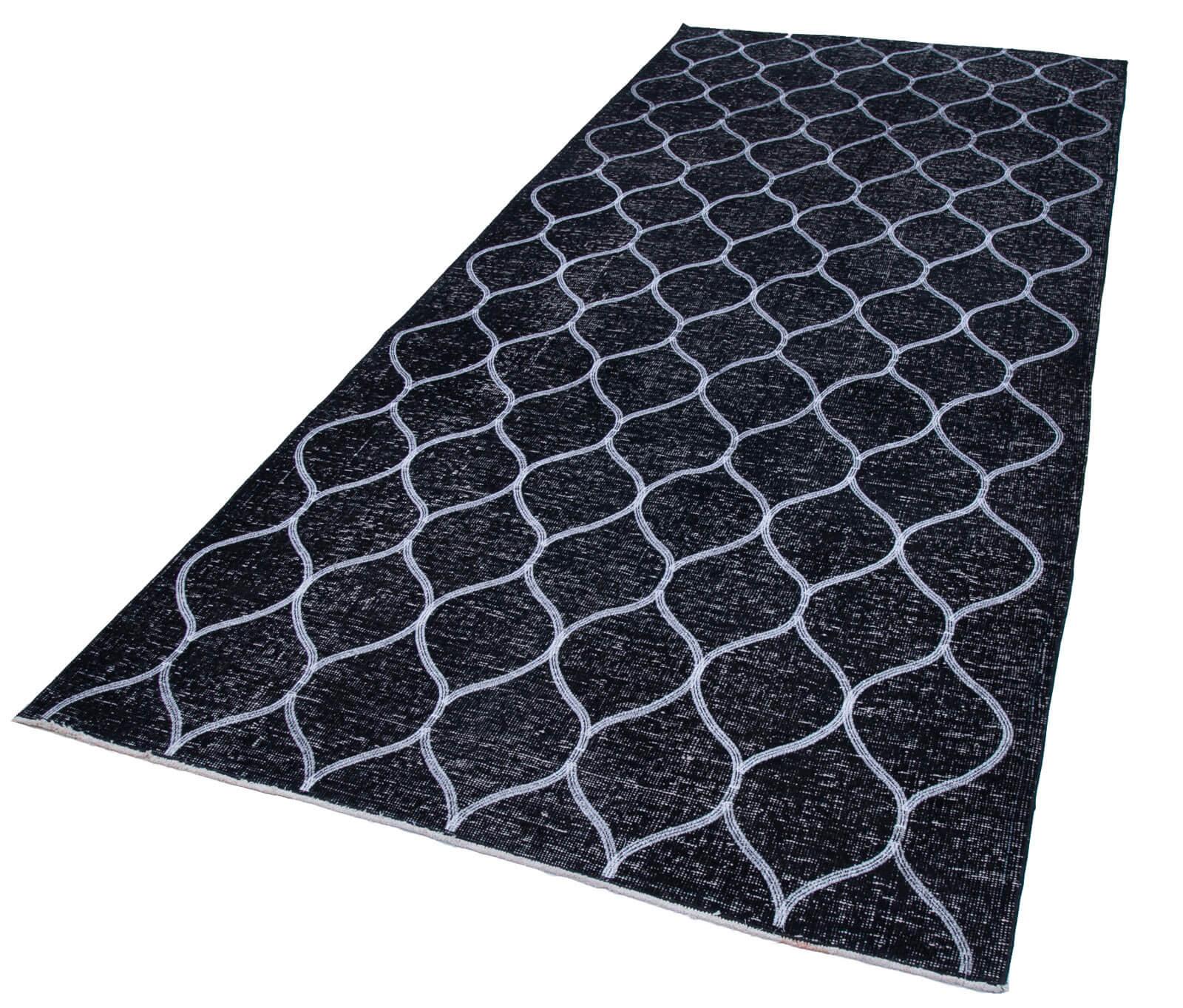 Geometric Carpet Siyah Geometrik Pamuk Yün El Dokuma Halısı 152x342 Agacan