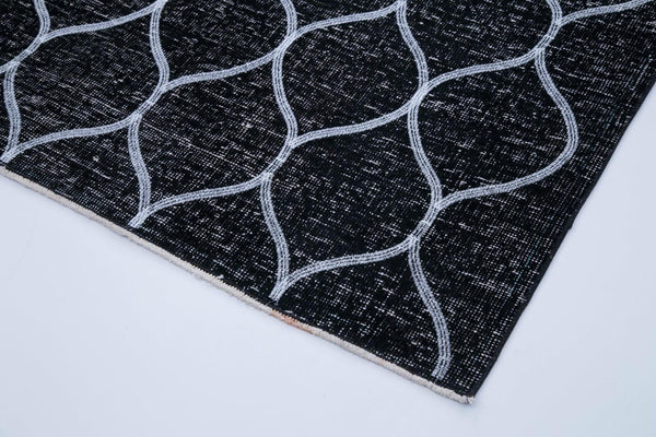Geometric Carpet Siyah Geometrik Pamuk Yün El Dokuma Halısı 152x342 Agacan