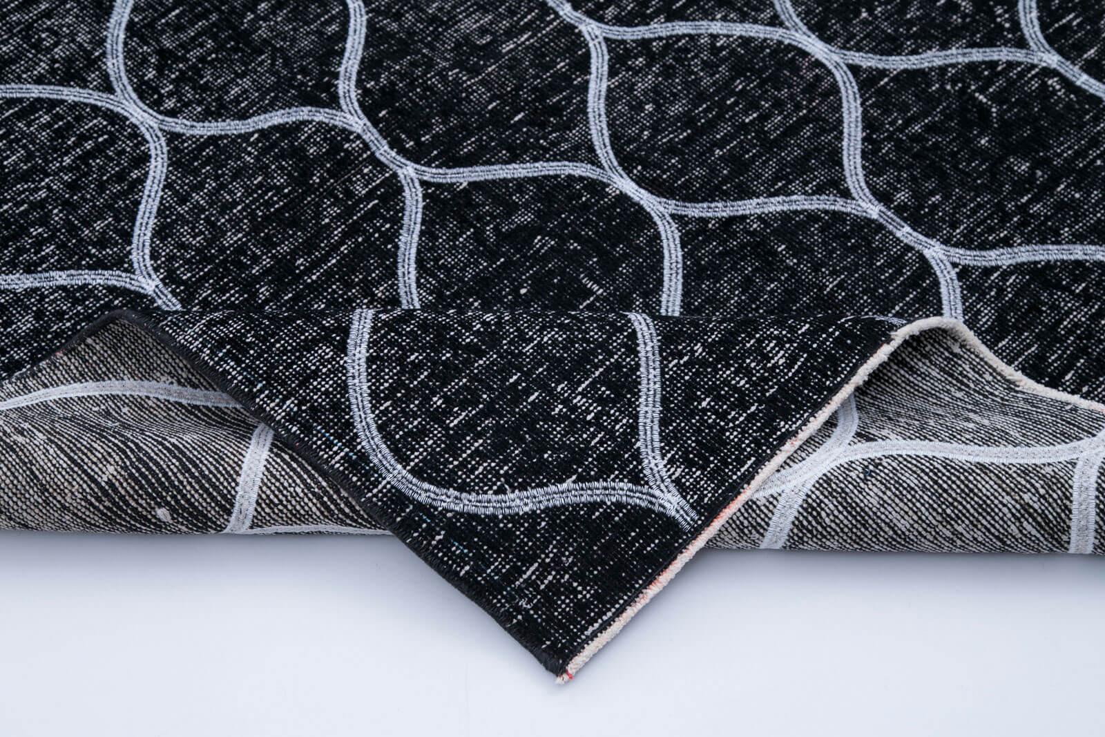 Geometric Carpet Siyah Geometrik Pamuk Yün El Dokuma Halısı 152x342 Agacan