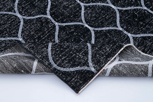 Geometric Carpet Siyah Geometrik Pamuk Yün El Dokuma Halısı 152x342 Agacan