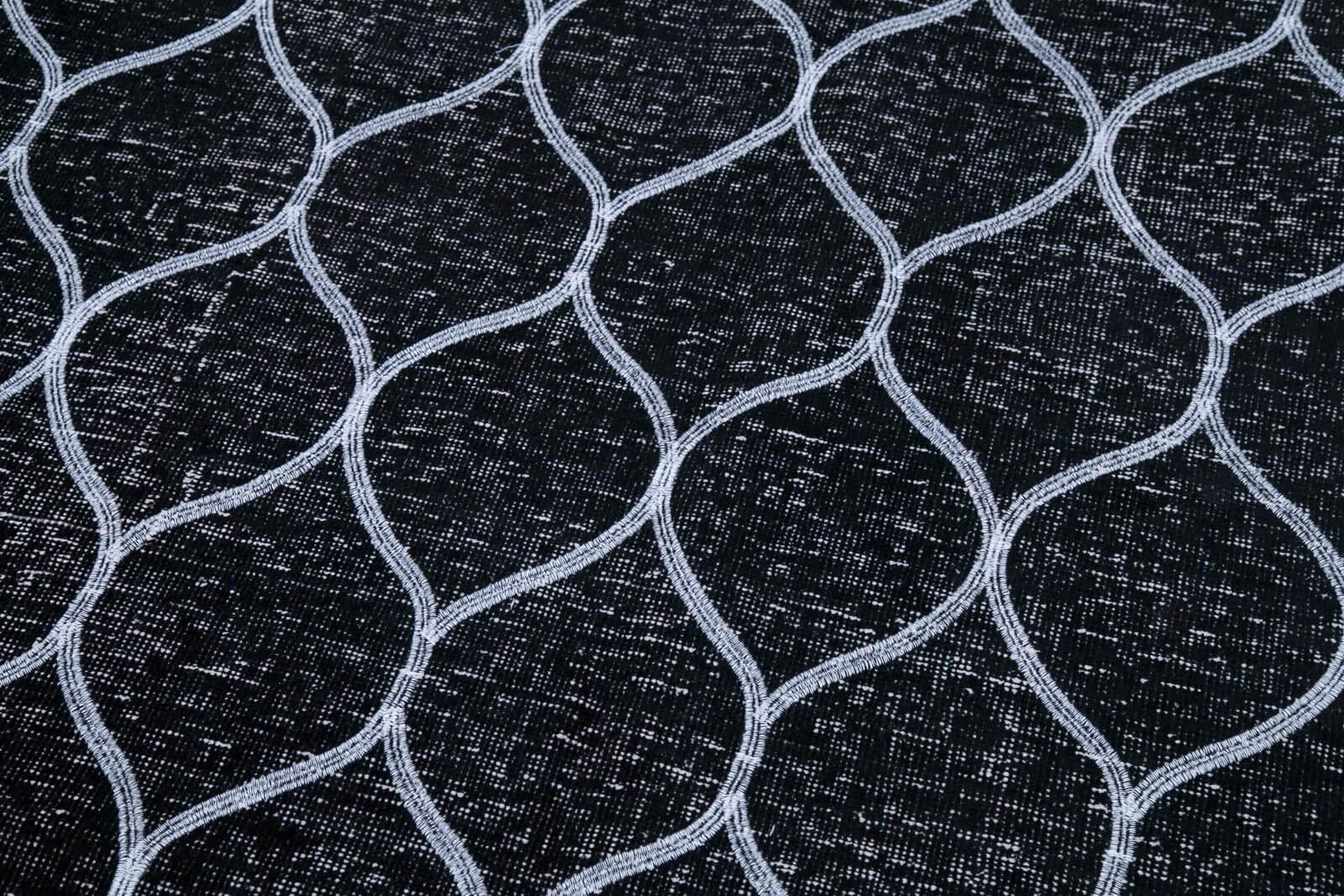 Geometric Carpet Siyah Geometrik Pamuk Yün El Dokuma Halısı 152x342 Agacan