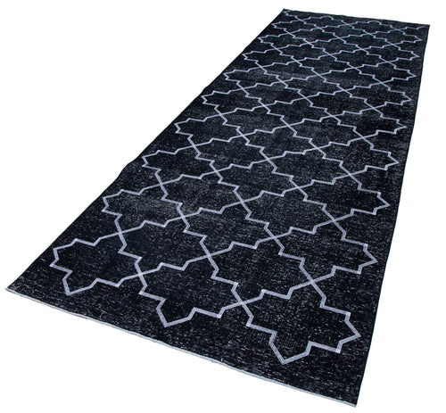 Geometric Carpet Siyah Geometrik Pamuk Yün El Dokuma Halısı 142x395 Agacan