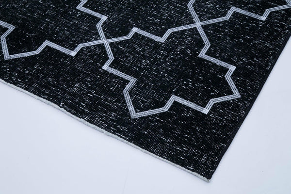 Geometric Carpet Siyah Geometrik Pamuk Yün El Dokuma Halısı 142x395 Agacan
