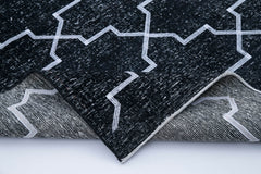 Geometric Carpet Siyah Geometrik Pamuk Yün El Dokuma Halısı 142x395 Agacan