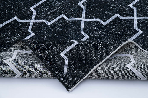 Geometric Carpet Siyah Geometrik Pamuk Yün El Dokuma Halısı 142x395 Agacan