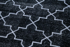 Geometric Carpet Siyah Geometrik Pamuk Yün El Dokuma Halısı 142x395 Agacan