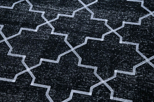 Geometric Carpet Siyah Geometrik Pamuk Yün El Dokuma Halısı 142x395 Agacan