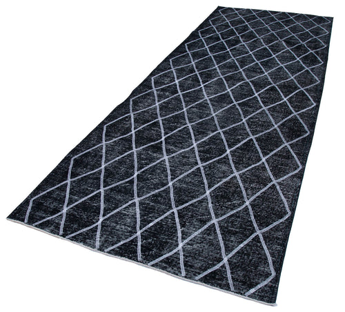Geometric Carpet Siyah Geometrik Pamuk Yün El Dokuma Halısı 143x395 Agacan