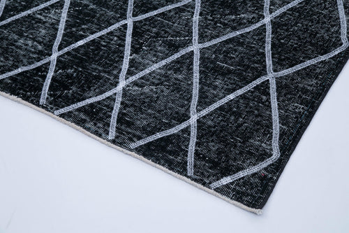 Geometric Carpet Siyah Geometrik Pamuk Yün El Dokuma Halısı 143x395 Agacan