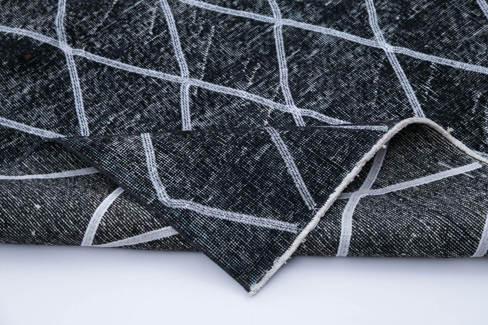 Geometric Carpet Siyah Geometrik Pamuk Yün El Dokuma Halısı 143x395 Agacan