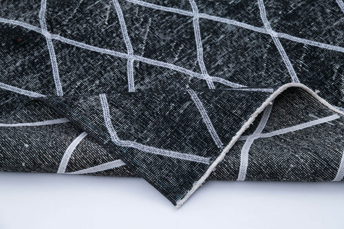 Geometric Carpet Siyah Geometrik Pamuk Yün El Dokuma Halısı 143x395 Agacan