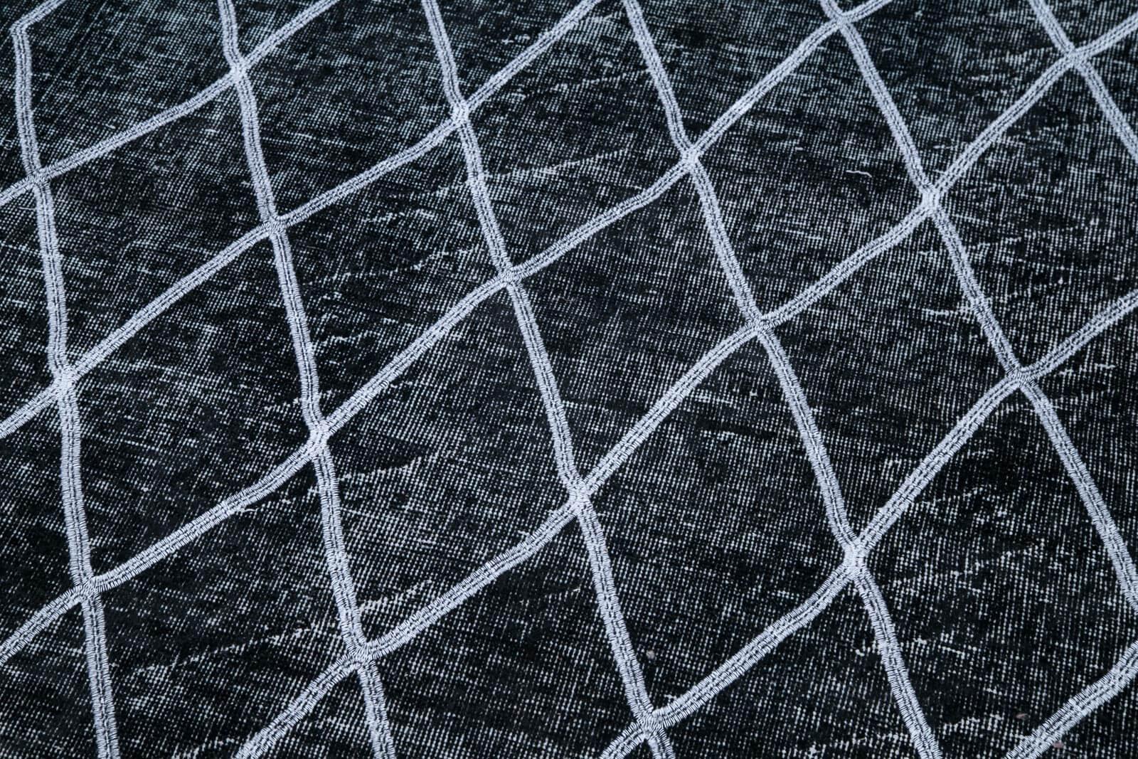 Geometric Carpet Siyah Geometrik Pamuk Yün El Dokuma Halısı 143x395 Agacan