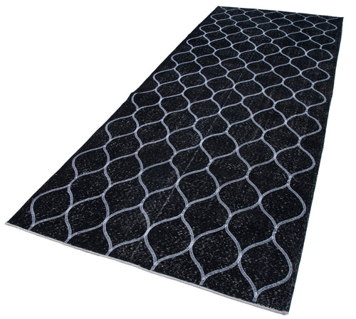 Geometric Carpet Siyah Geometrik Pamuk Yün El Dokuma Halısı 146x380 Agacan