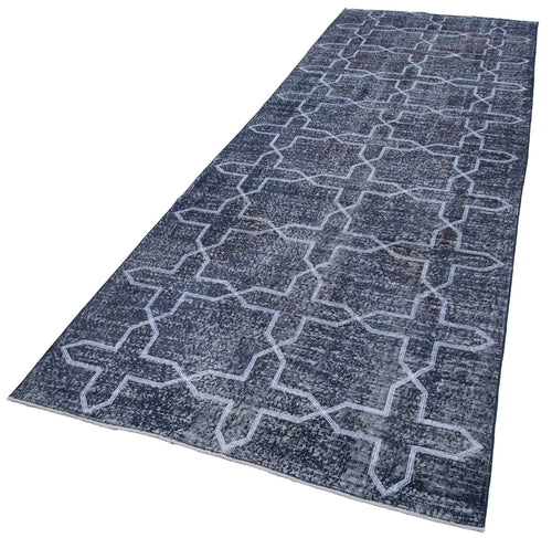 Geometric Carpet Gri Geometrik Pamuk Yün El Dokuma Halısı 136x384 Agacan