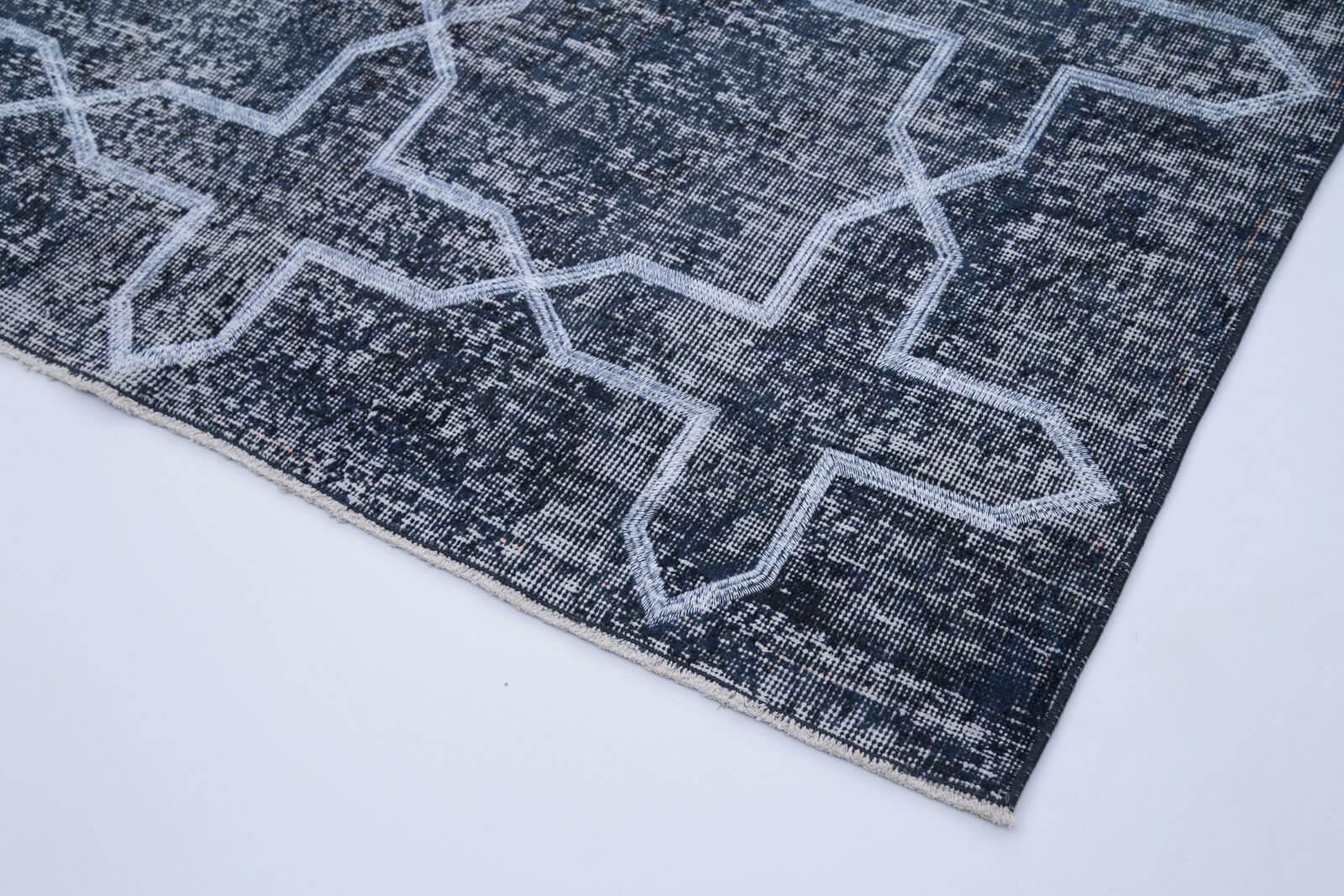 Geometric Carpet Gri Geometrik Pamuk Yün El Dokuma Halısı 136x384 Agacan