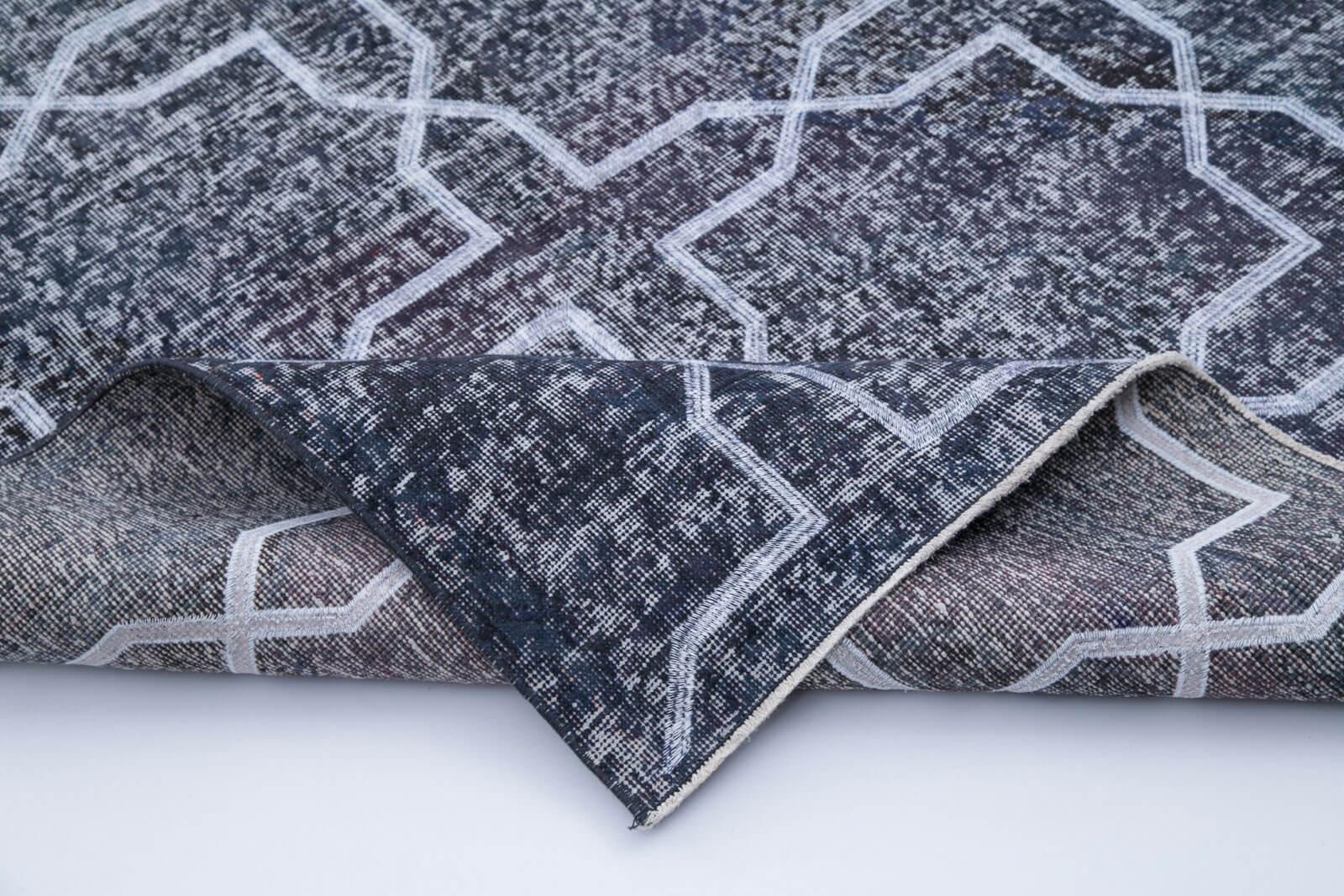 Geometric Carpet Gri Geometrik Pamuk Yün El Dokuma Halısı 136x384 Agacan