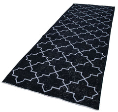 Geometric Carpet Siyah Geometrik Pamuk Yün El Dokuma Halısı 143x386 Agacan