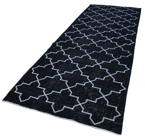 Geometric Carpet Siyah Geometrik Pamuk Yün El Dokuma Halısı 143x386 Agacan