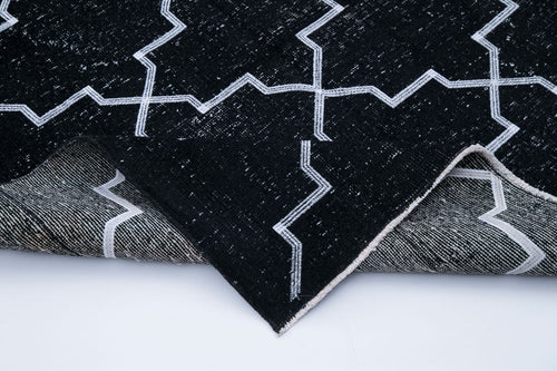 Geometric Carpet Siyah Geometrik Pamuk Yün El Dokuma Halısı 143x386 Agacan